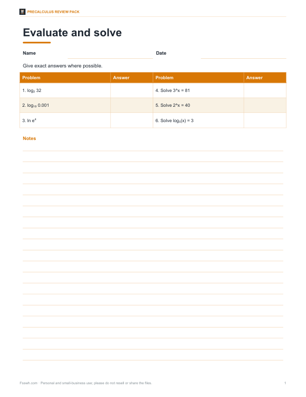 Preview of Printable Logarithms Practice Sheet