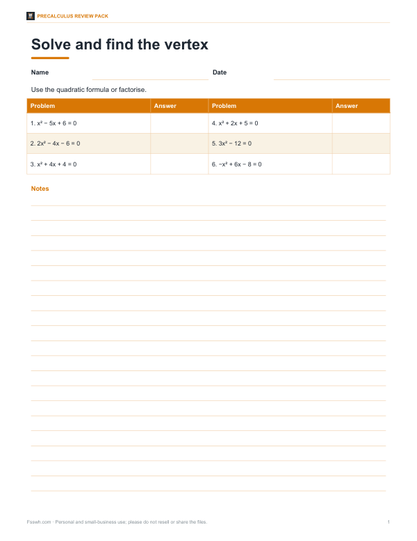 Preview of Printable Quadratics Practice Sheet